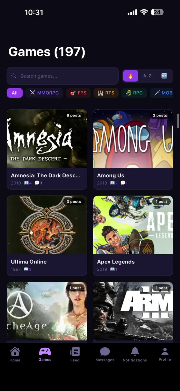 Game Historic app — gaming stories feed