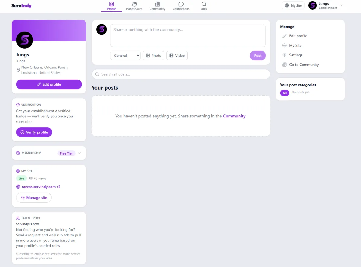 ServIndy web — establishment profile